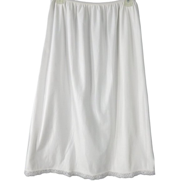 Vintage 70s Full Length White Nylon Half Slip Womens L Lace Hem USA Union Tag - Picture 5 of 10
